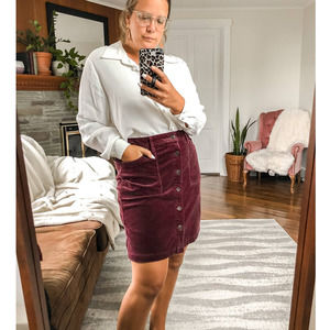 SONOMA | Women's Size 12 Eggplant Purple Corduroy Ribbed Button Up Pencil Skirt